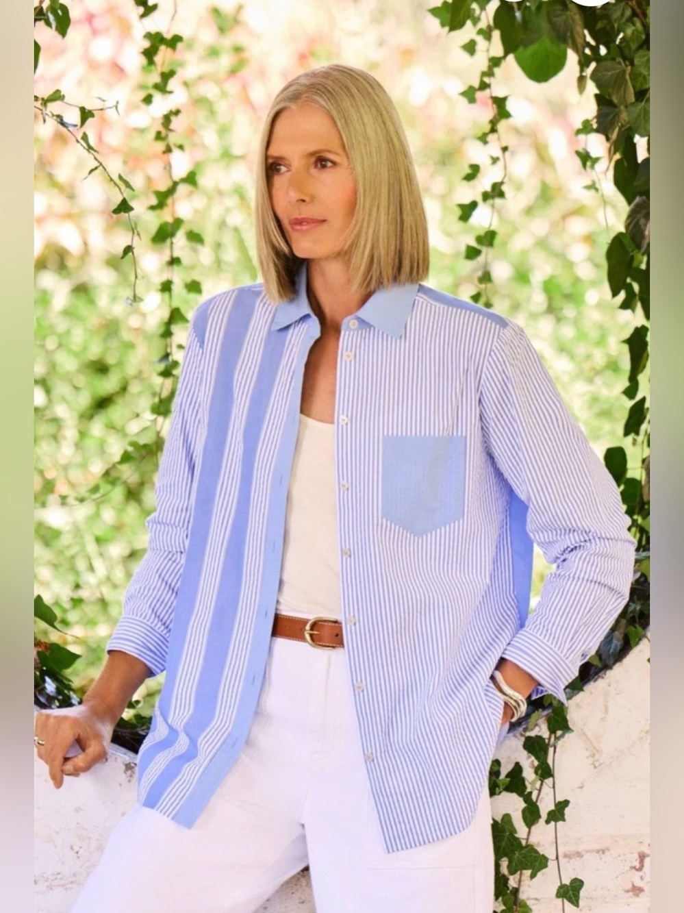 Foxcroft Boyfriend Seersucker Long Sleeve Cotton Button Shirt